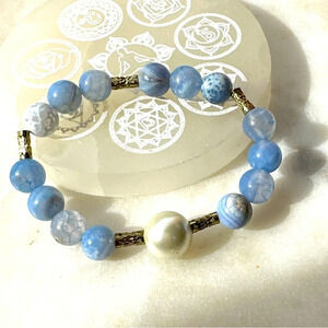 Dragon vein agate chunky pearl beaded bracelet/the power of the dragon